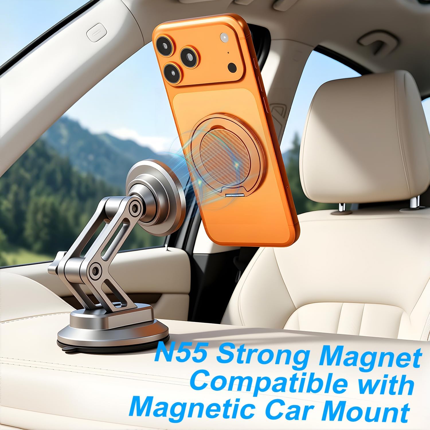 Magnetic Phone Ring Holder for MagSafe, Phone Grip, Compatible with iPhone 17 Pro Max 16 15 14 and Android, Phone Finger Ring Stand for Men Women, Orange