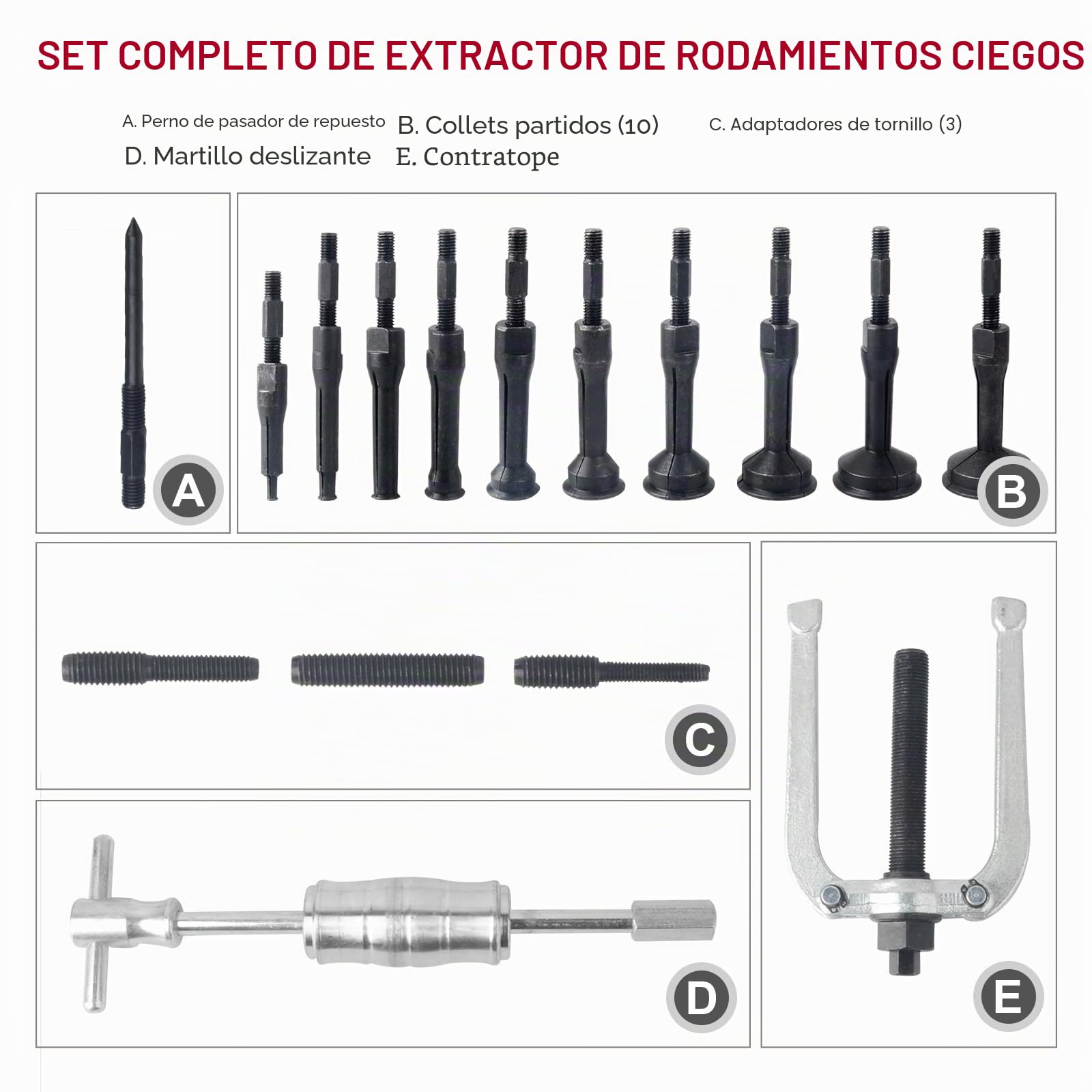DAYUAN Juego de extractores de rodamientos de Pinza de Agujero Ciego, 16 Piezas de rodamiento Interior y Extractor de Sellos, Martillo Deslizante, Herramienta de extracción de rodamientos piloto
