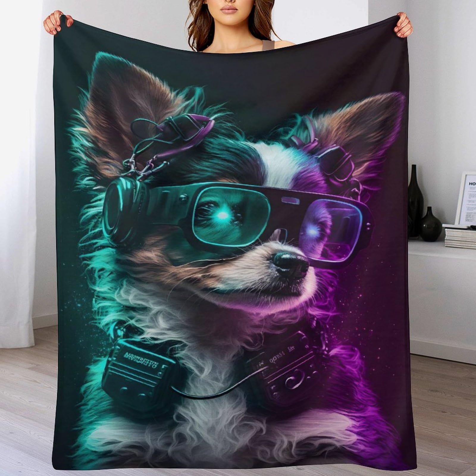 Couverture Polaire Chien Mignon, jeté de lit et canapé-lit toutes saisons, plaid doux 130x180
