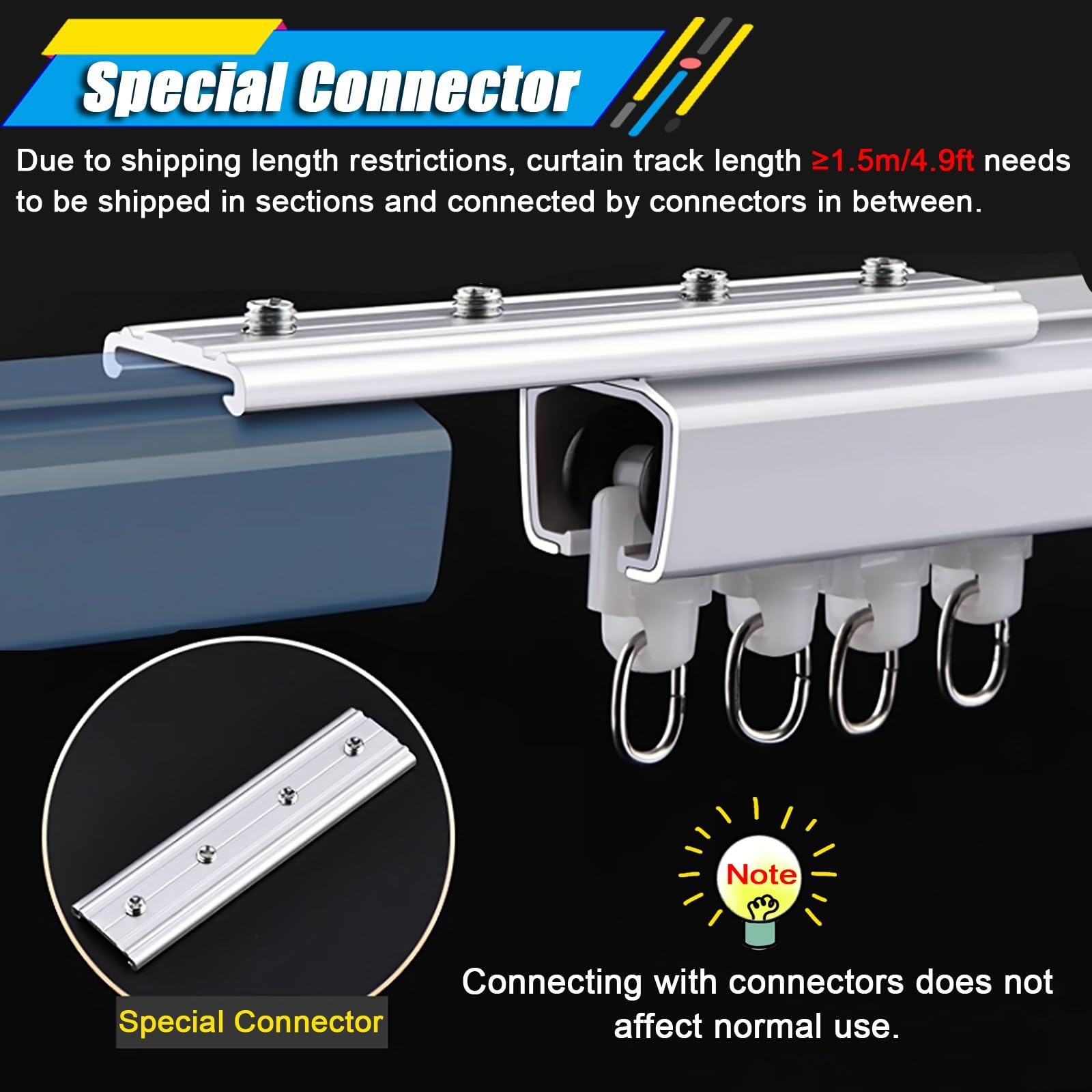 Binario di guida oscurante per montaggio a soffitto e parete, per patio, finestra a baia e camper, lunghezza regolabile (180 cm), robusto e non pieghevole, perfetto per bloccare la luce