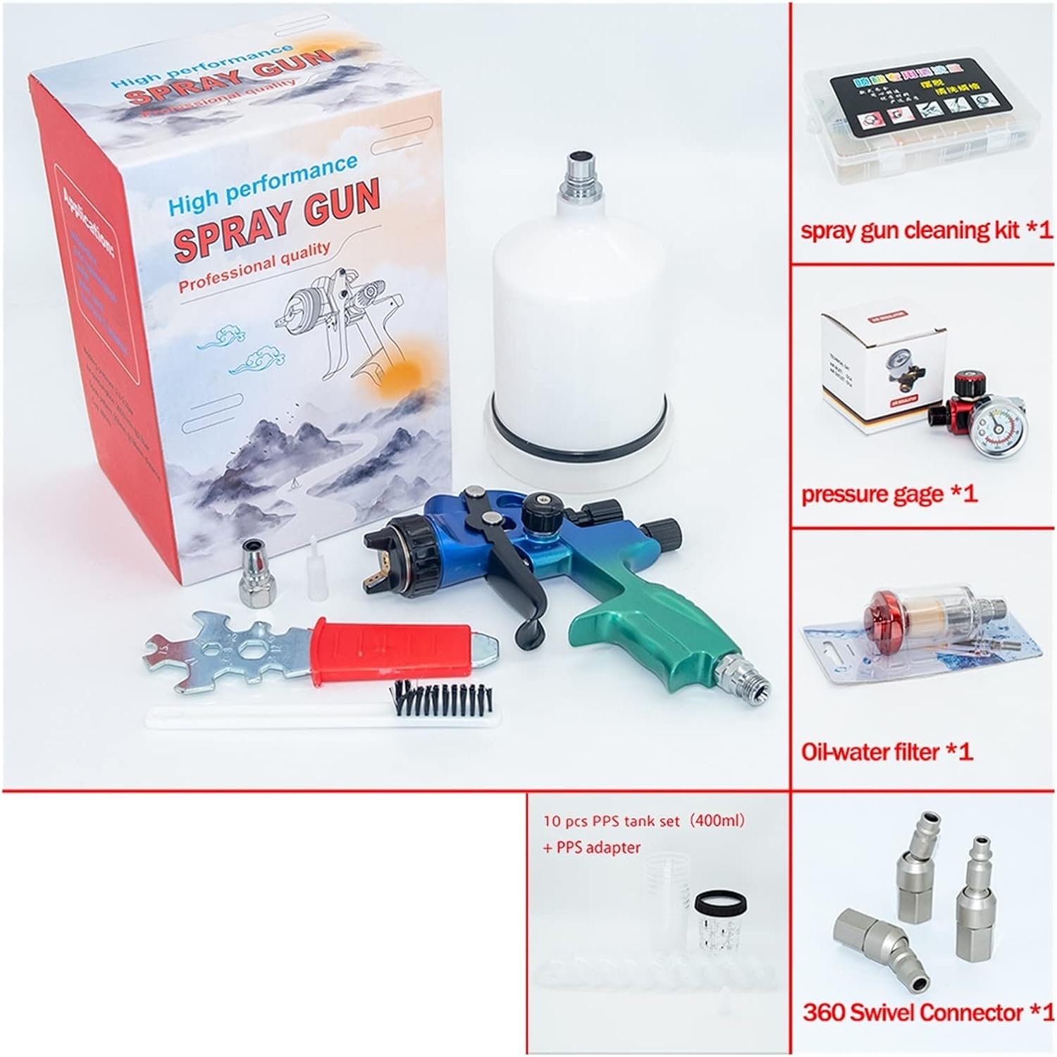 Handheld Airbrush Kit Spray Paint Gun Spray Gun W-1000 Painting Gun 1.3mm Nozzle Paint Gun Water Based Air Spray Gun Airbrush for Furniture, Fence, Car, Bicycle, Chair etc. ( Color : Deluxe kit 1