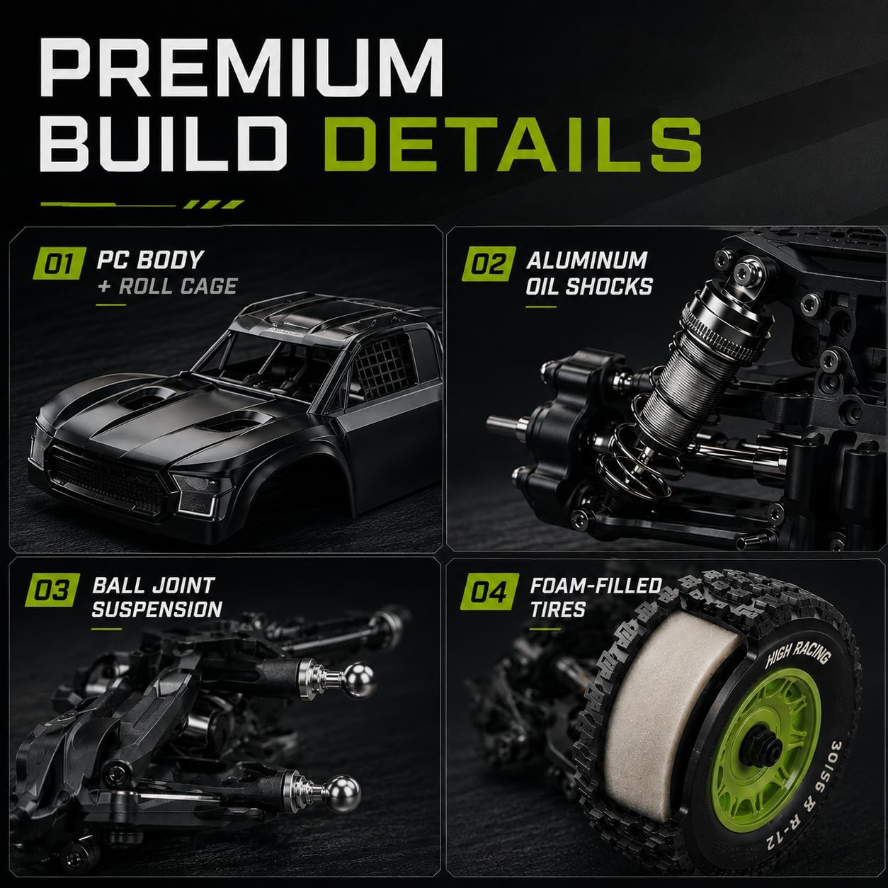 UDIRC 1203PRO 1/12 RC Short Course Truck, 50MPH 3S Brushless Fast RC Car with Gyro and Center Diff for Adults, 4WD All Terrain Desert Truck RTR, 3S Battery Included, Multi-Mode LED Light System