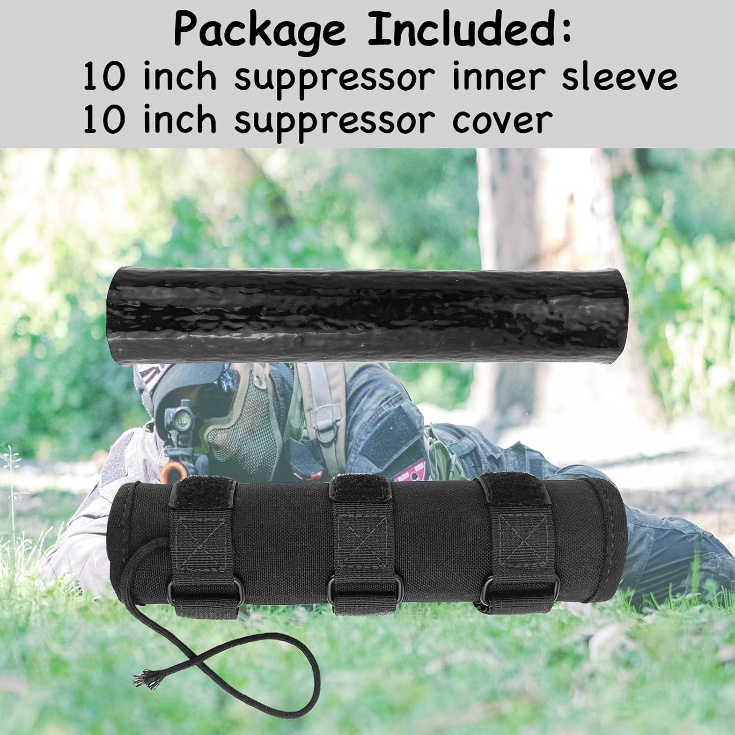 10 Inch Heat Insulation Suppressor Cover with Siliconed Microfiber Sleeve - Burnproof Suppressor Wrap for Hunting & Shooting Rifle