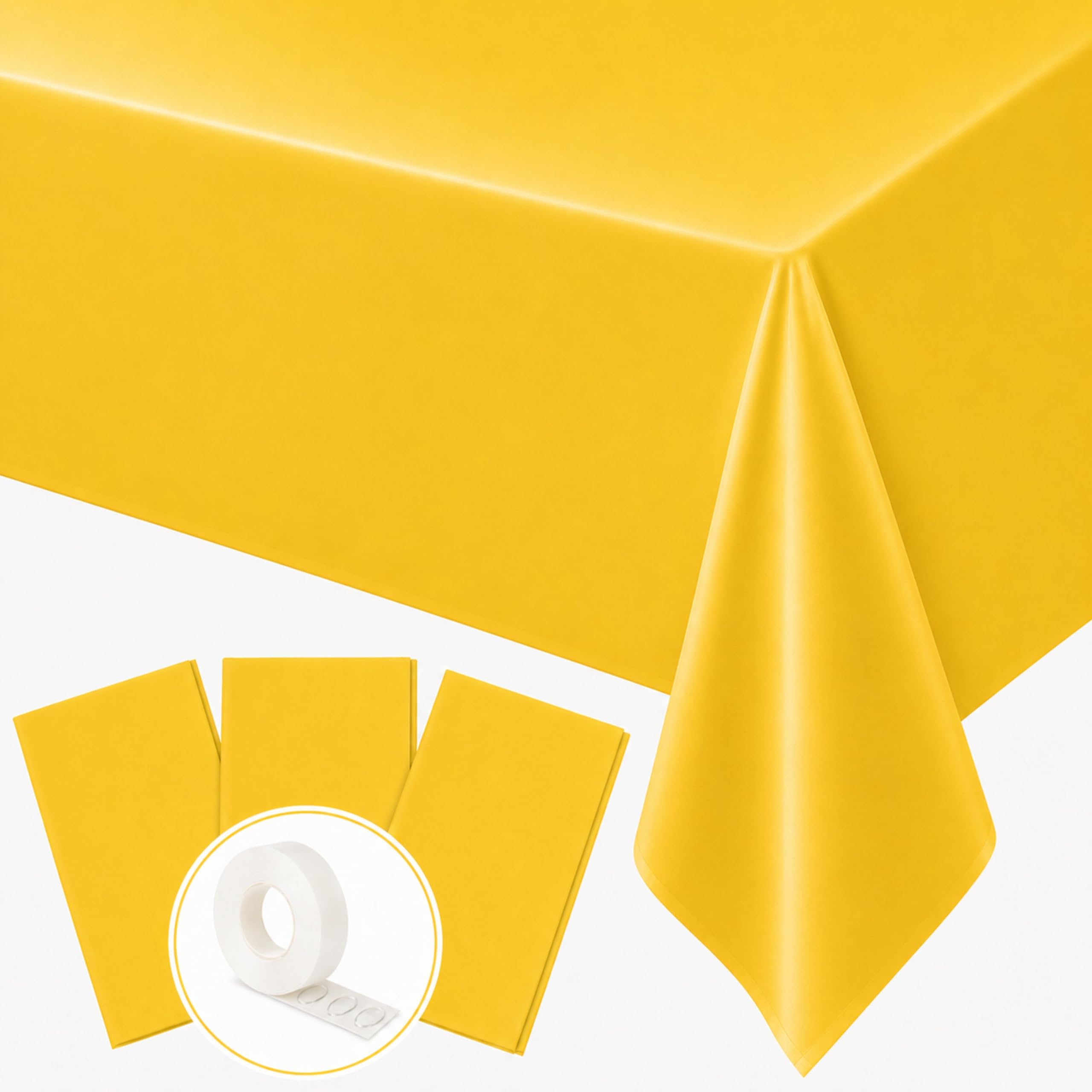 Blue Orchards Yellow Plastic Table Cover (Pack of 3 with 20 Glue dots) - 54" x 108" - Bright Yellow Waterproof Disposable Tablecloth Decoration, Birthday, Baby Shower, Party Supplies, Wedding