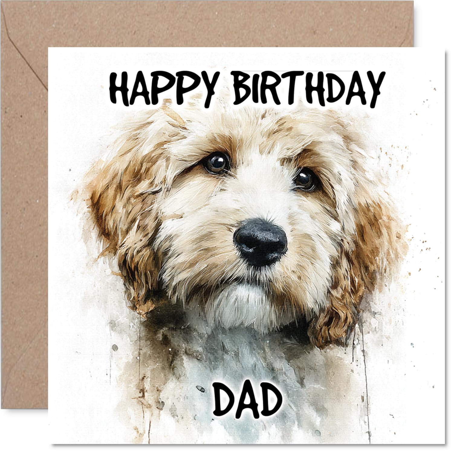 Dad Birthday Card - Cockapoo - Happy Birthday Card for Dad from Son Daughter, 145mm Dog Breeds Bday Greeting Cards