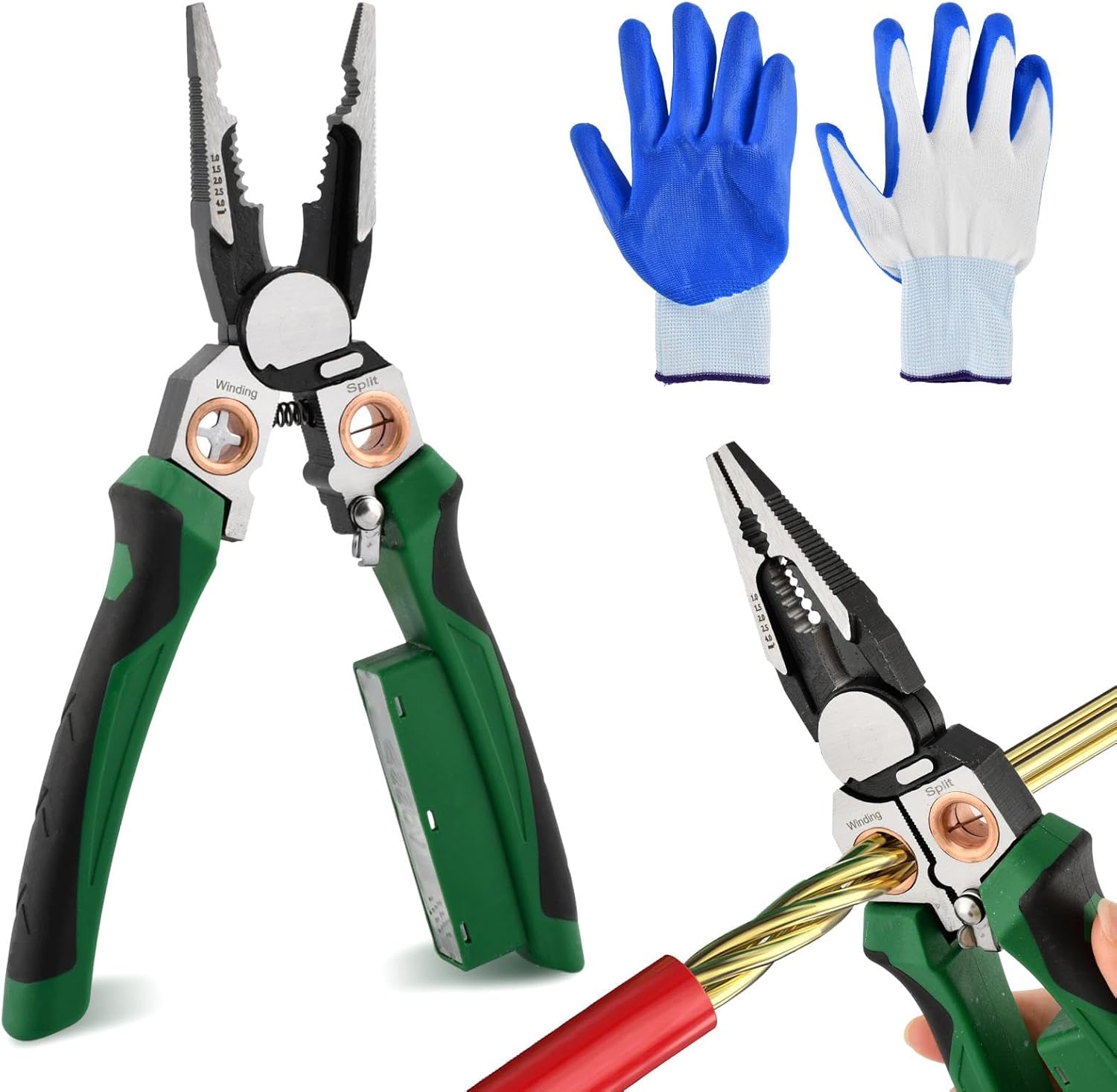 8-in-1 Wire Stripper with Voltage Tester, Multifunctional Electric Wire Stripping Tool with Gloves, Electrical Pliers for Cutting Crimping Pulling Wires, Electrician Repair Tool