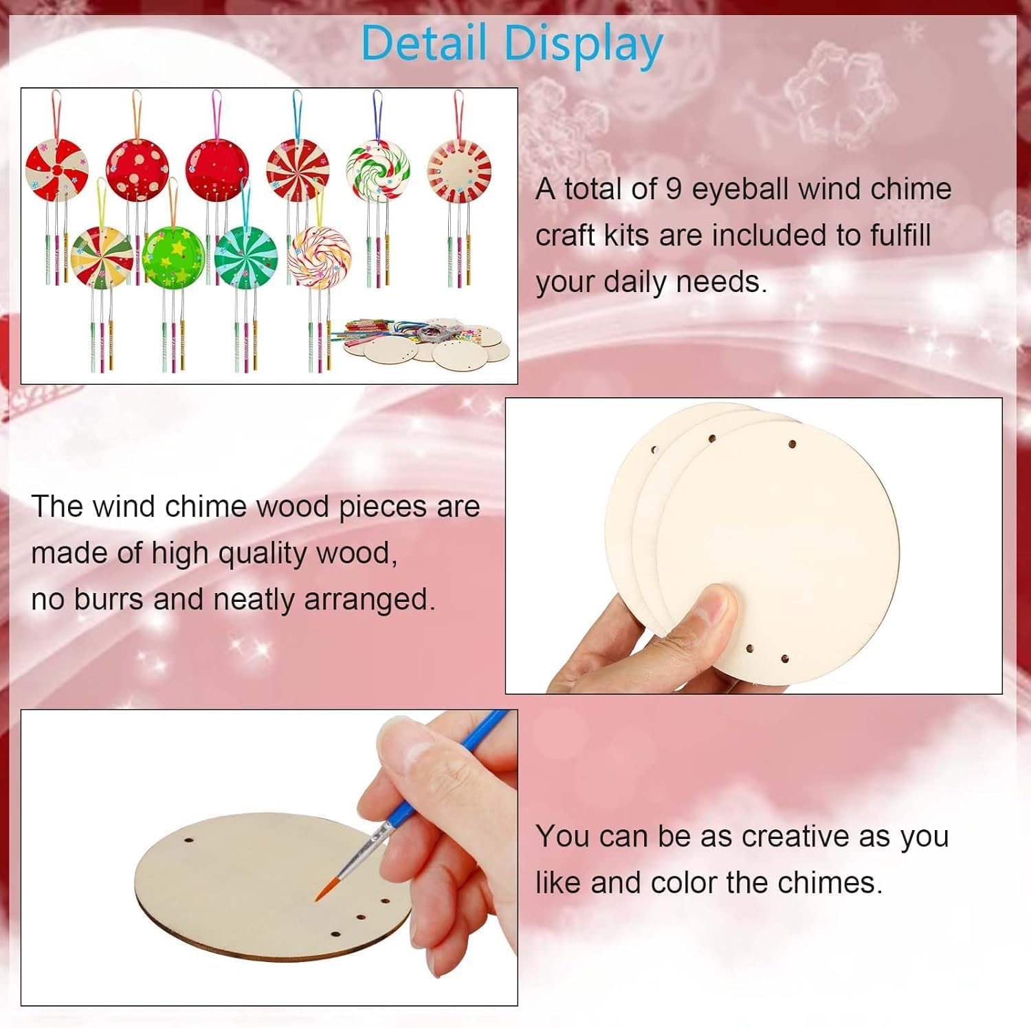 American Elm 9 Pack Christmas Candy Wind Chime is not Included Craft Kit for Kids, 10x10 cm DIY Wooden Painting Ornaments for Christmas Tree, Art Projects & Holiday Decoration