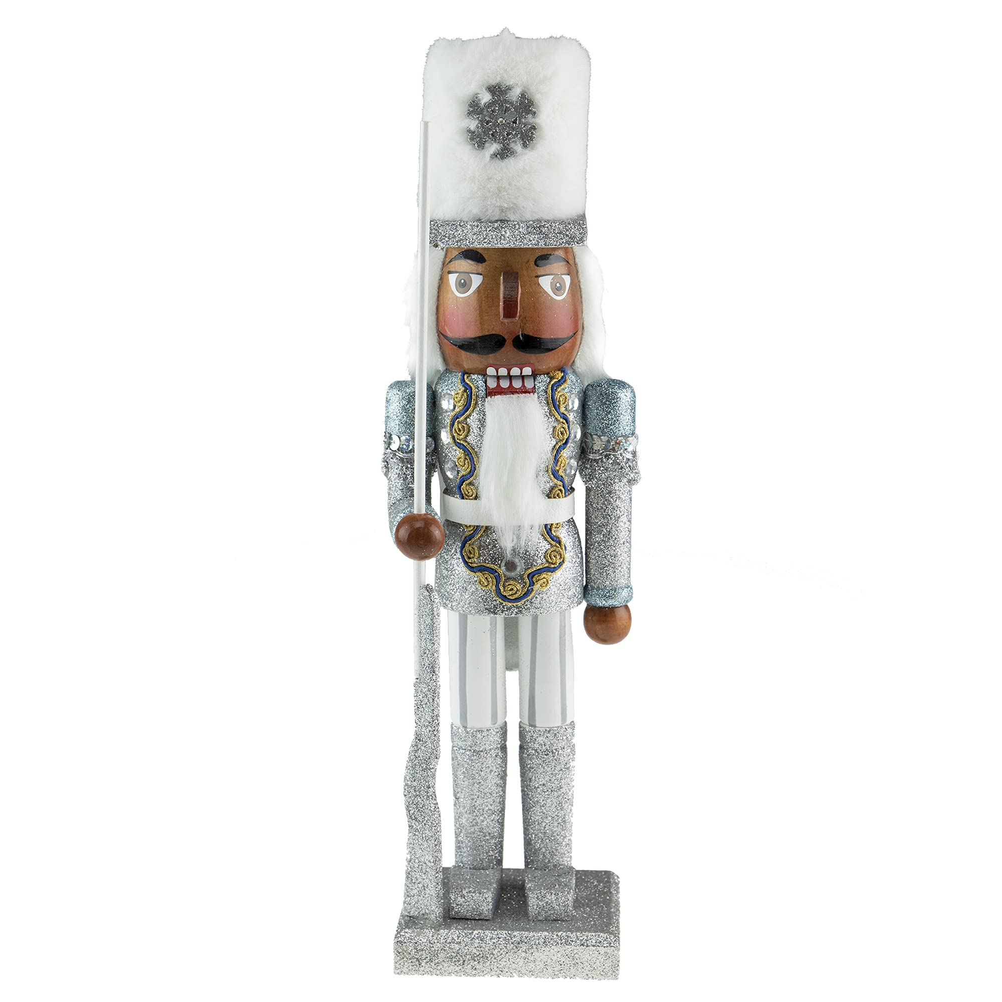 Clever Creations African American Silver Soldier 14 Inch Traditional Wooden Nutcracker, Festive Christmas Décor for Shelves and Tables