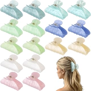 16 Pcs Large Acrylic Hair Claw Clips, 3.3 x 2.0 Inch Multicolor Plastic Jaw Clamps with Water Ripple Design, Nonslip Hair Styling Accessories for Home Office Skincare Routine