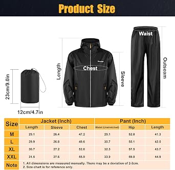 LAMA Rain Suit (Rain Jacket + Rain Trousers) Women Men Reflective Rain Suits Waterproof Hooded Jacket Unisex Breathable Rain Jacket Rain Trousers Raincoat Rainwear with Hood Hooded Jacket