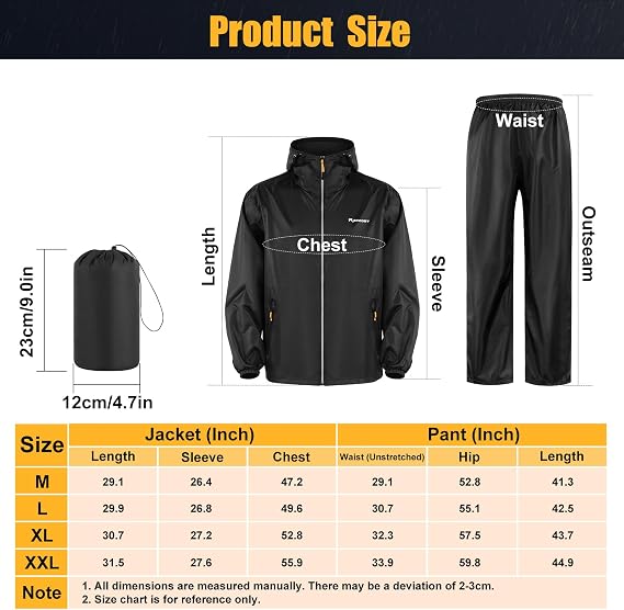 LAMA Rain Suit (Rain Jacket + Rain Trousers) Women Men Reflective Rain Suits Waterproof Hooded Jacket Unisex Breathable Rain Jacket Rain Trousers Raincoat Rainwear with Hood Hooded Jacket