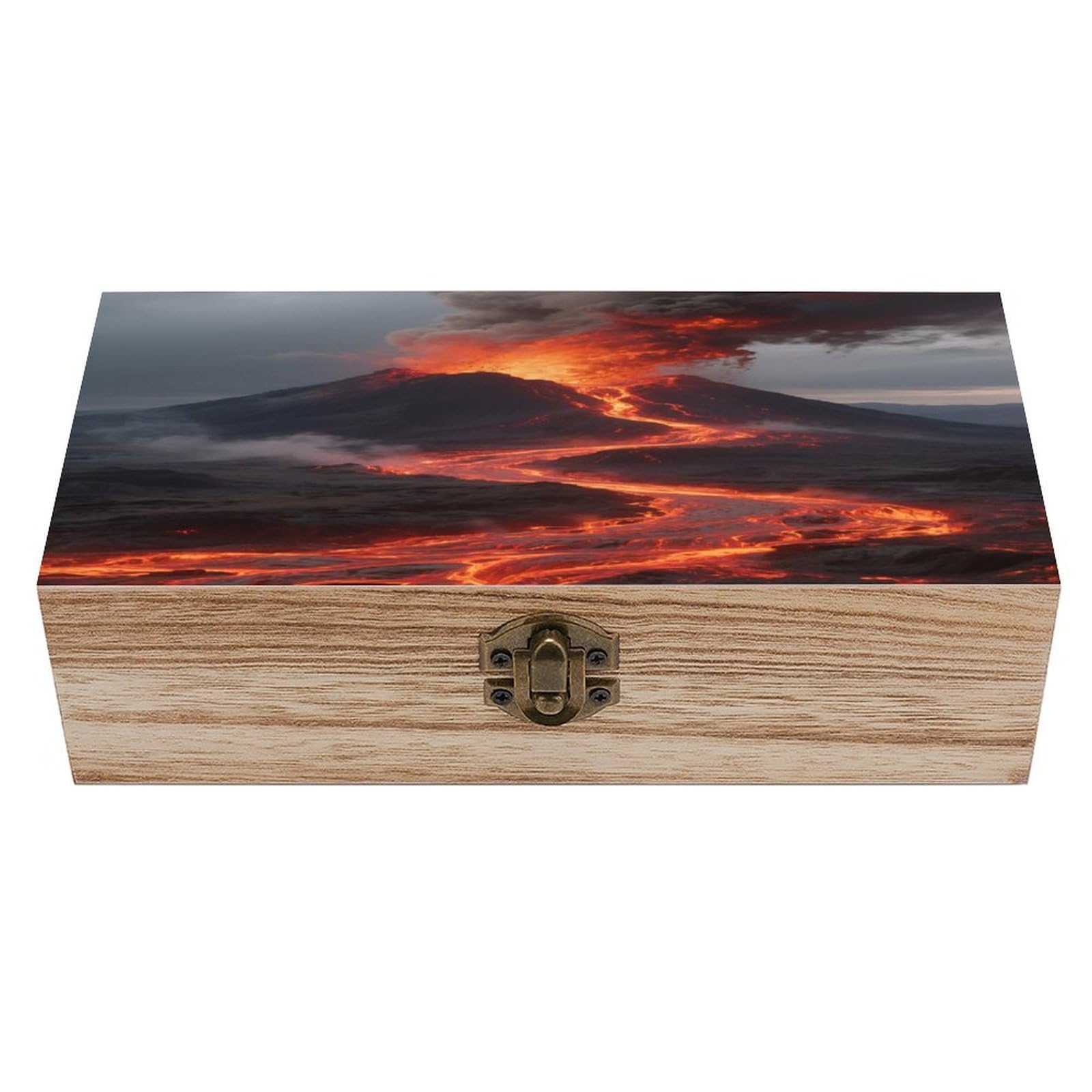 VstaDank Volcano Wooden Box Sturdy Vintage Storage Box with Hinged Lid Exquisite Wood Keepsake Boxes Large Jewelry Case Cute Trinket Holder Unique Gift for Men & Women