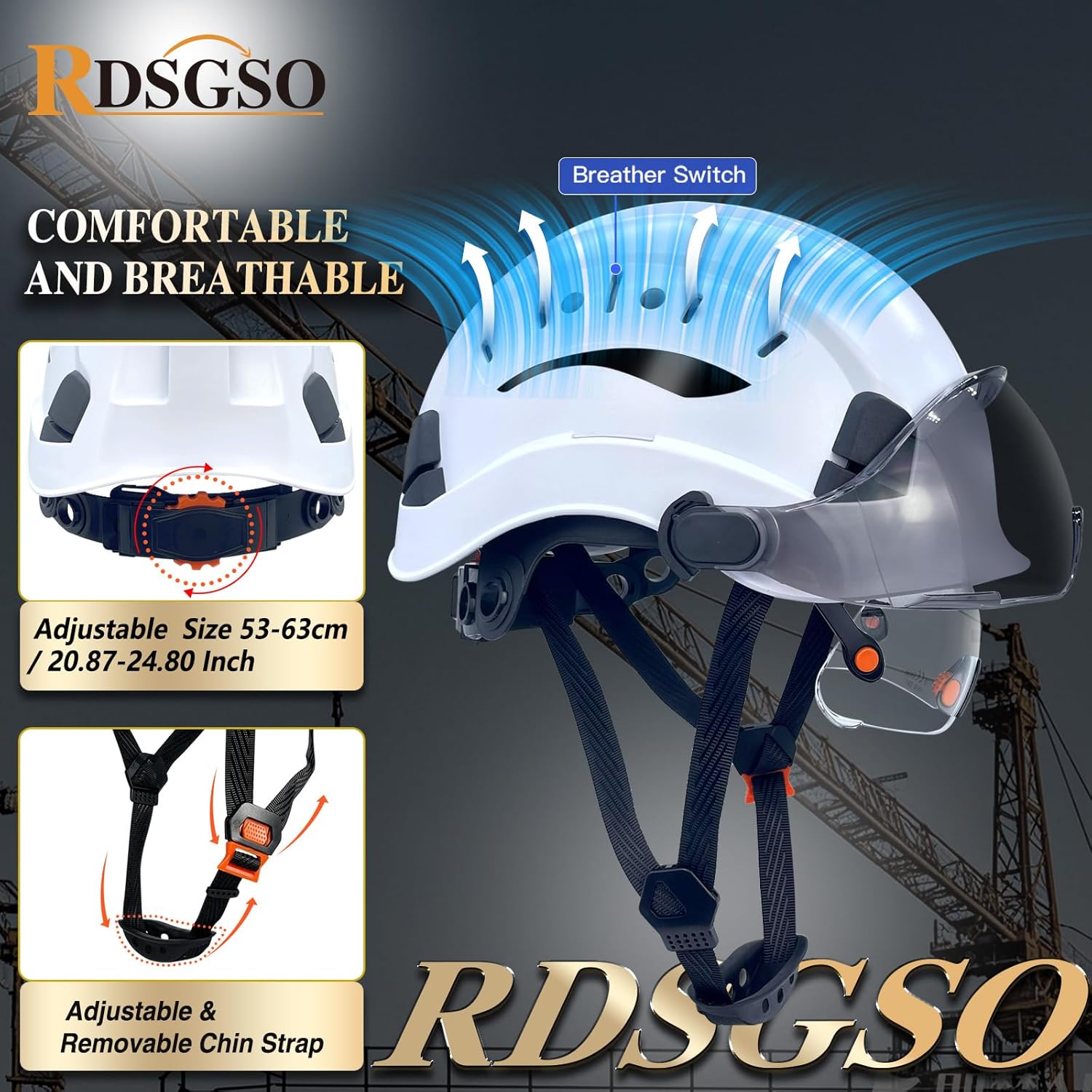 ANSI-Certified Industrial Safety Helmet Hard Hats with Retractable Clear and Tinted Visors Adjustable Ventilation 6-Point Suspension for Construction Industrial - Image 5