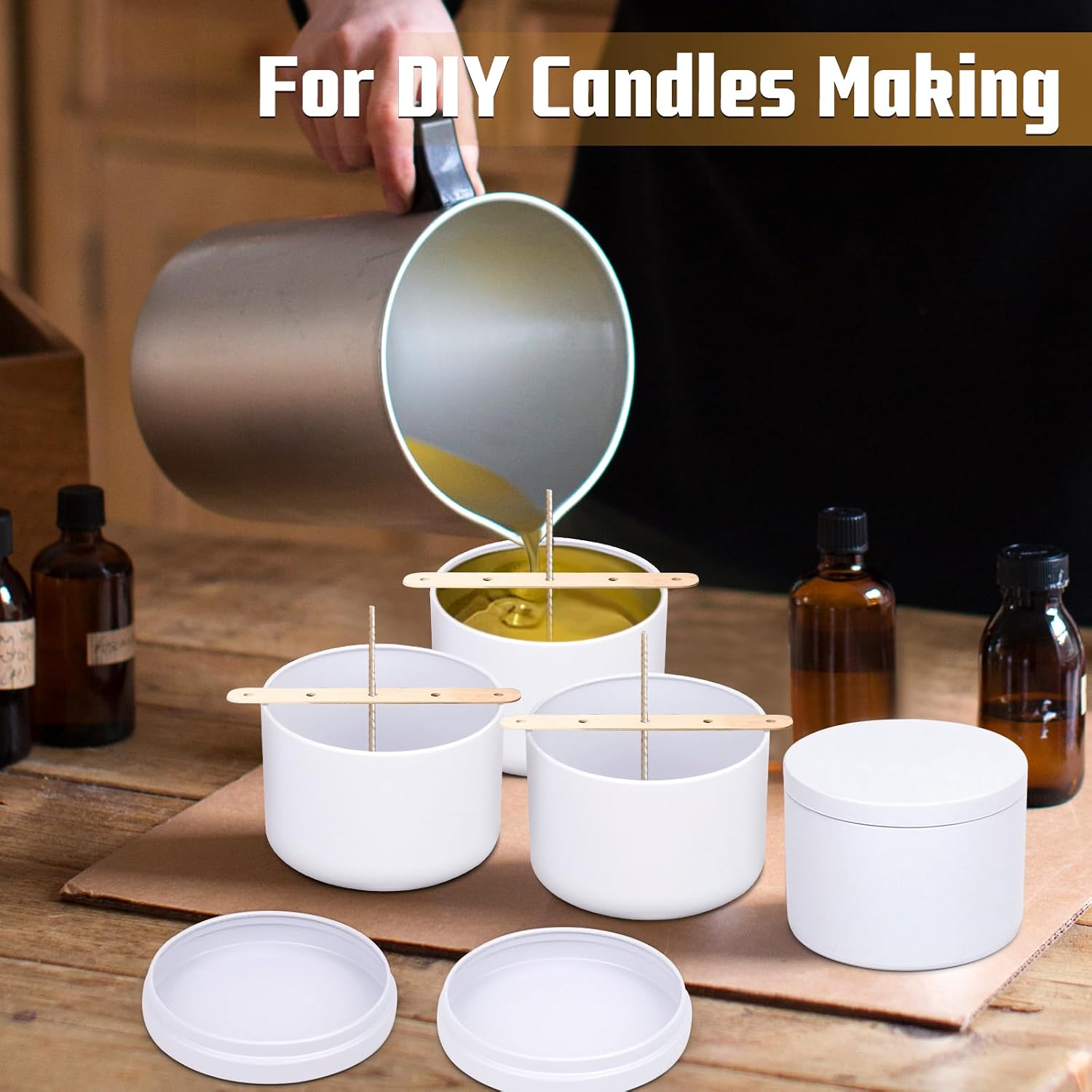 24-Pack 4oz Candle Tins with Lids, Metal Candle Jars for Candle Making, Empty Containers Vessels Bulk for Small Business & Beginners DIY Storage -White image 4