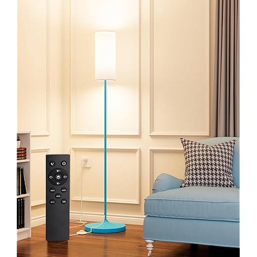luckystyle LED Floor Lamp for Living Room, DimmableTall Lamps with Foot Switch,Remote Custom Color Temperature Blue Pole Lamp with Lampshade,12W Led Bulb Standing Lamps for Bedroom Office Kid Room