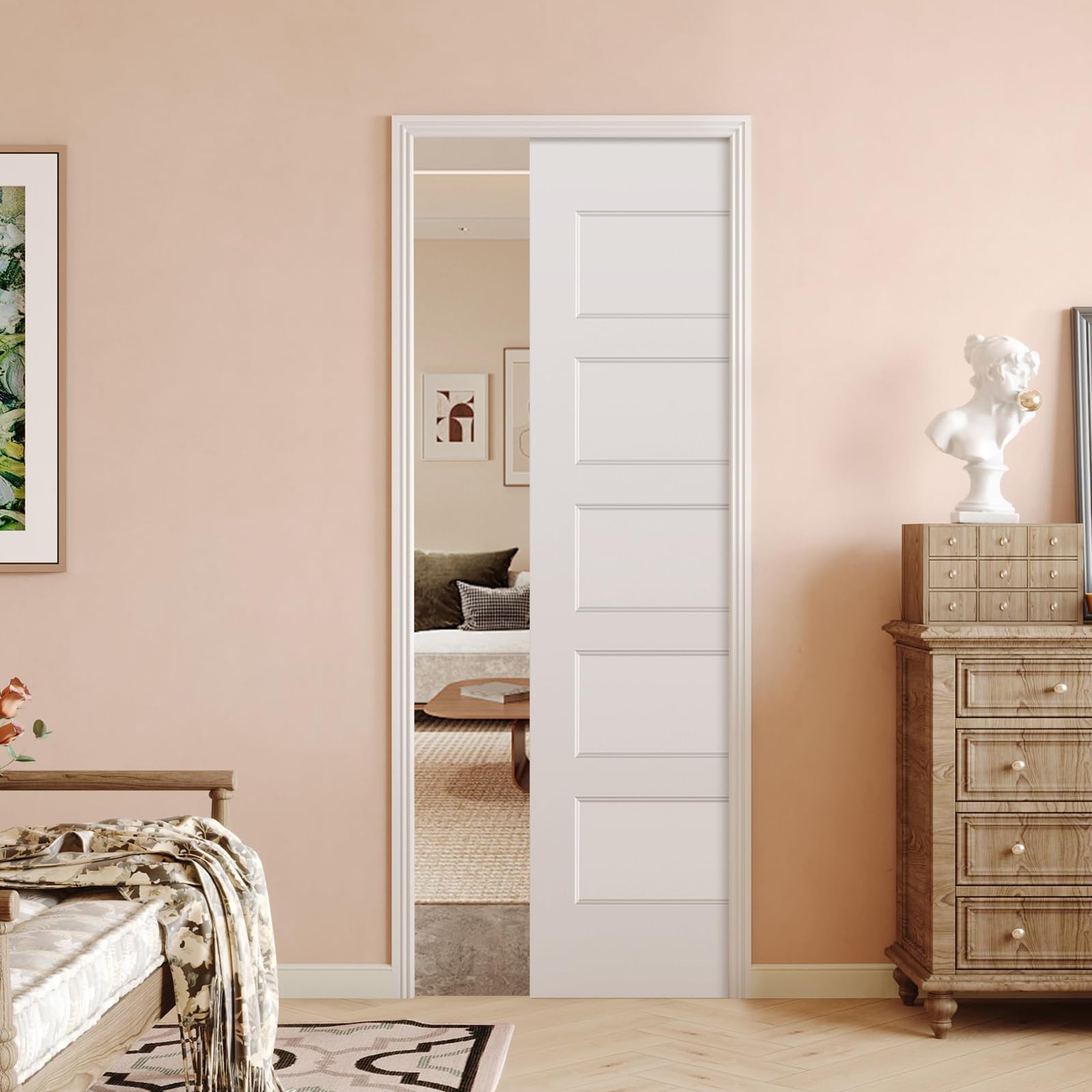 BARNSMITH 30in x 80in Sliding Pocket Door, Track Hardware and