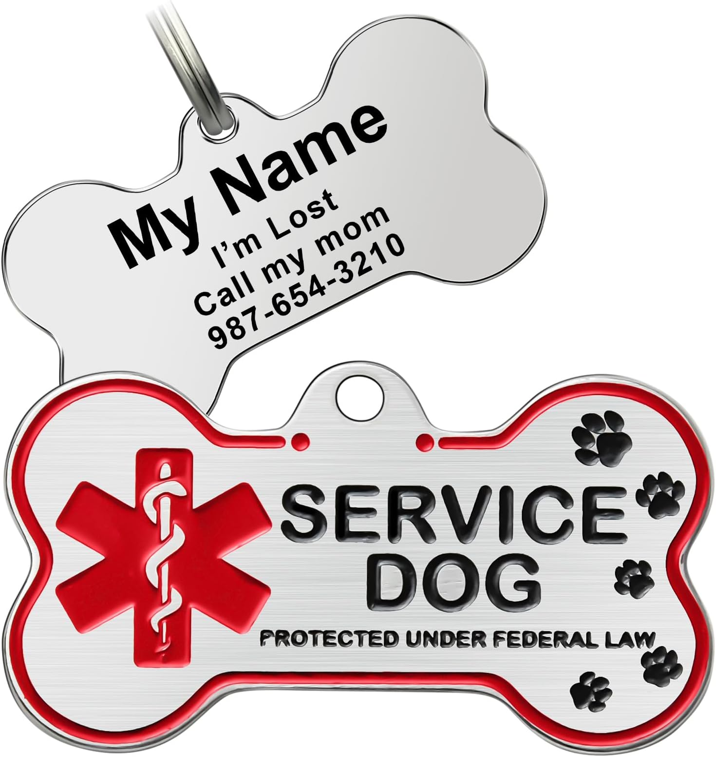 Personalized Stainless Steel Service Dog Tag - Custom Emotional Support Animal Tags for Small & Large Dogs and Cats - 4 Line Engraved Name Service Dog Tag Ideal for Collars, Vests (Service)