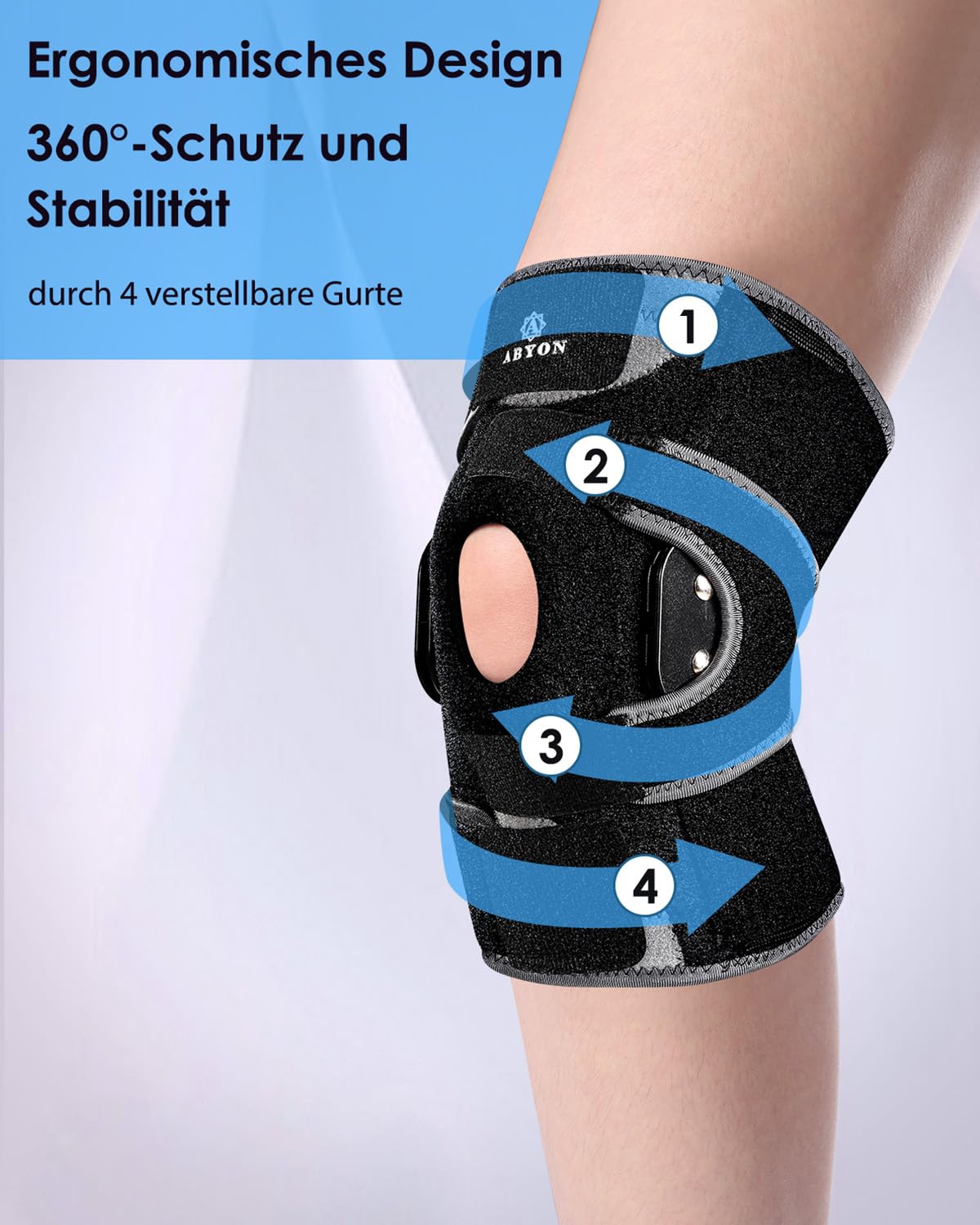 ABYON Kniebandage für Damen Männer – mit Metallschienen, Patella-Gelpolster, 360° Gurt, bei Meniskusriss, Bänderverletzungen, ACL/MCL, Arthritis & Operations-Erholung, Laufen, L