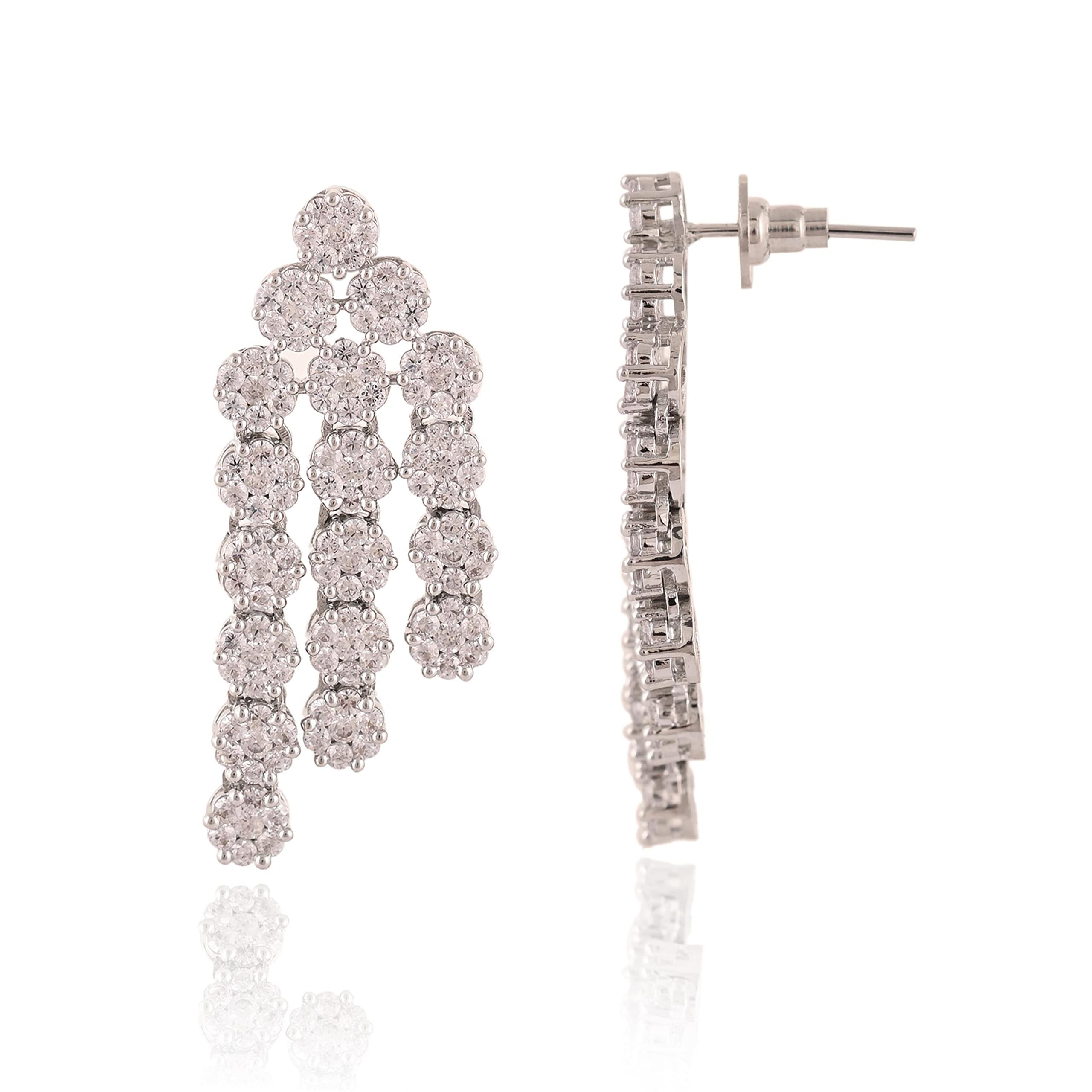 Ratnavali Jewels American Diamond RV4162 - Set di collana tradizionale a tre strati con orecchini, placcata in oro rosa, per donne/ragazze