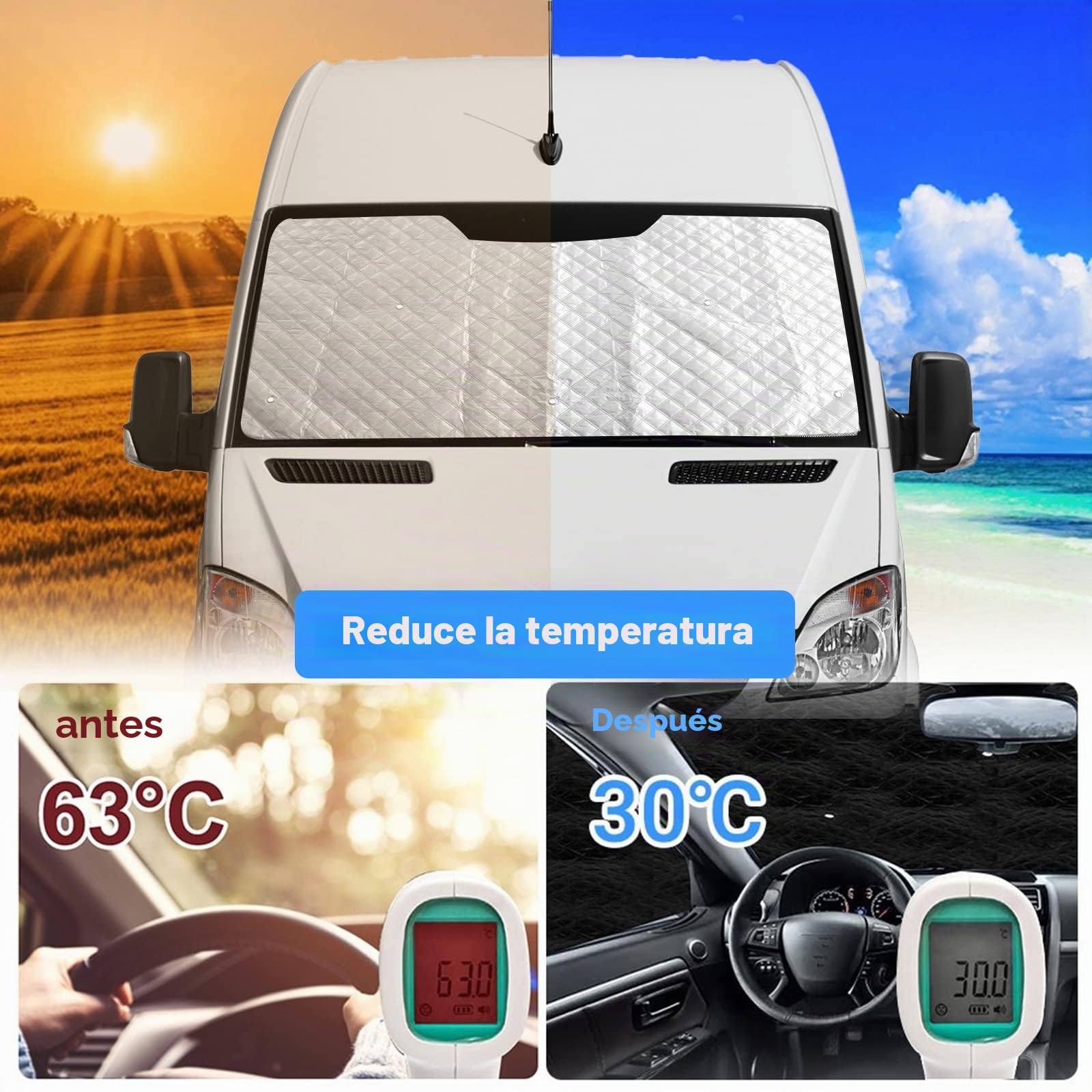 3 Piezas Parasol del Parabrisas Automóvil Reemplazo para VW Crafter/Grand California 2006-2017, Cabina del Conductor, Cubierta de Parasol Automóvil Plegable Forro Negro