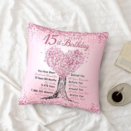 Miniatura 6 de Regalos para niñas de 15 años, funda de almohada de 18 x 18 pulgadas, regalos de cumpleaños 15 para adolescentes, decoraciones de cumpleaños de 15