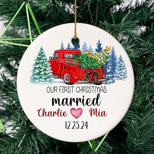 Vista 54 de WHIDOBE Adorno personalizado de nuestra primera Navidad como el señor y la señora, regalos de boda para pareja, novia y novio, adorno de casado