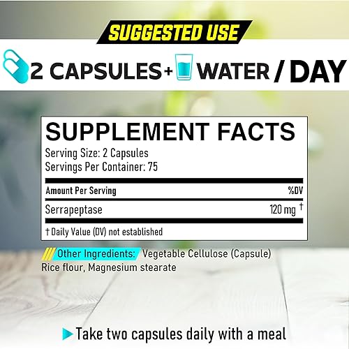 Miniatura 2 de Serrapeptase Suplemento 240,000 SPU - 150 cápsulas para una respiración suave, salud cardíaca y apoyo del sistema inmunológico - Suministro de 75