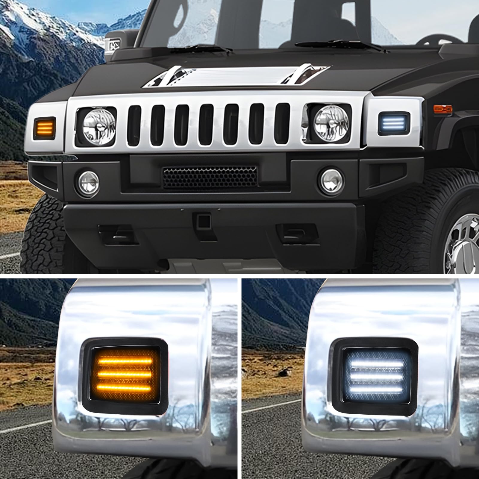 HUMMER H2 スモーク ホワイト LED サイドマーカー D-Lumina Smoked Len 3-Row Full LED Front Corner Side Marker Lights