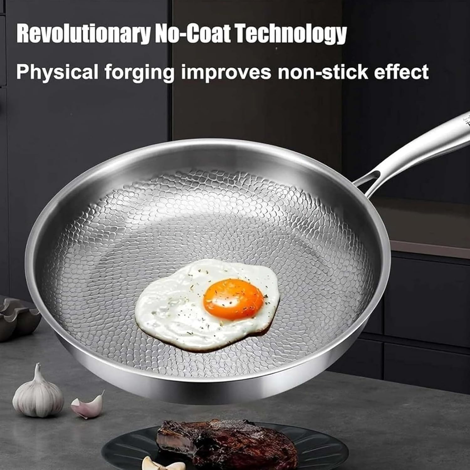 Titanium Pan, 2026 Upgraded Titanium Frying Pans, 12" Pan,New 100% Pure Titaniums Pans with Lid,TITaniums Hammered Frying Pans for All Stovetops (10.23in, No Lid)