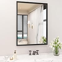 Vista 49 de Espejo de baño negro de 20x30 pulgadas con marco de metal negro, espejo de tocador rectangular redondeado con acabado mate para pared, con vidrio