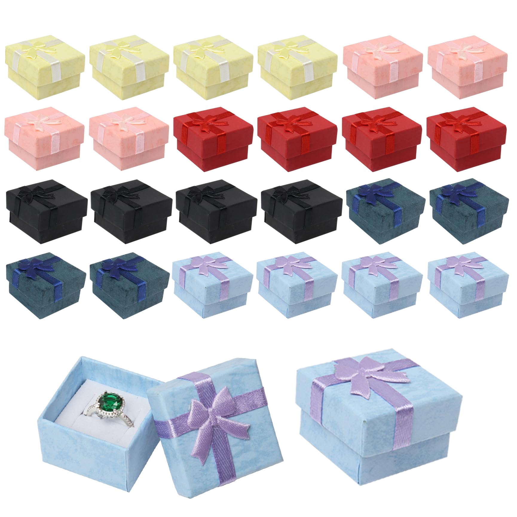 Qaziuy 24Pcs Jewellery Ring Gift Box, Small Gift Boxes with Lids Square Jewellery Display Boxes with Bow-Knot,Cardboard Boxes for Jewelry Rings, Small Watches, Necklaces Display