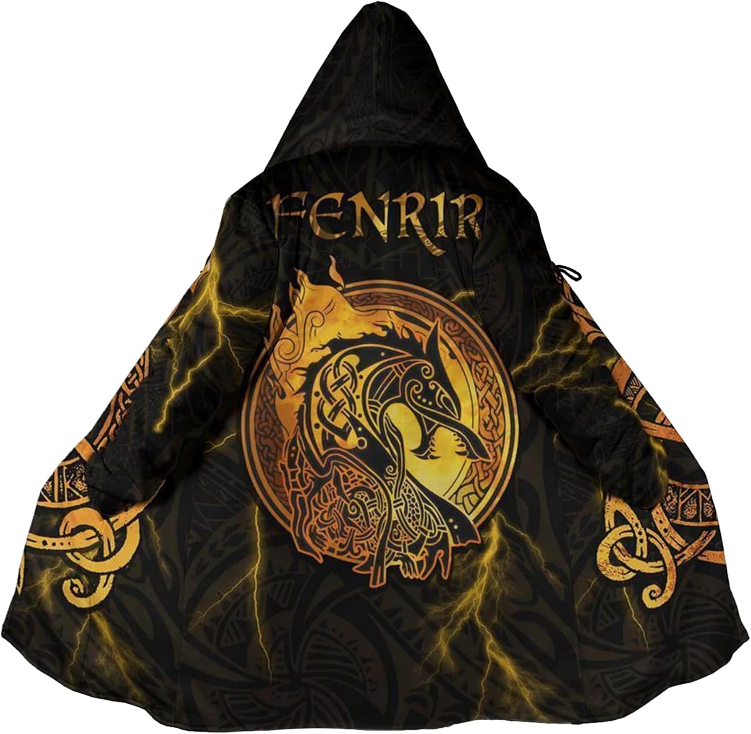 Viking Tattoos Men's Winter Warm Fleece Lining Hooded Parka Fenrir Wolf Pea Coats Trendy Mid-Length Sweater Coats