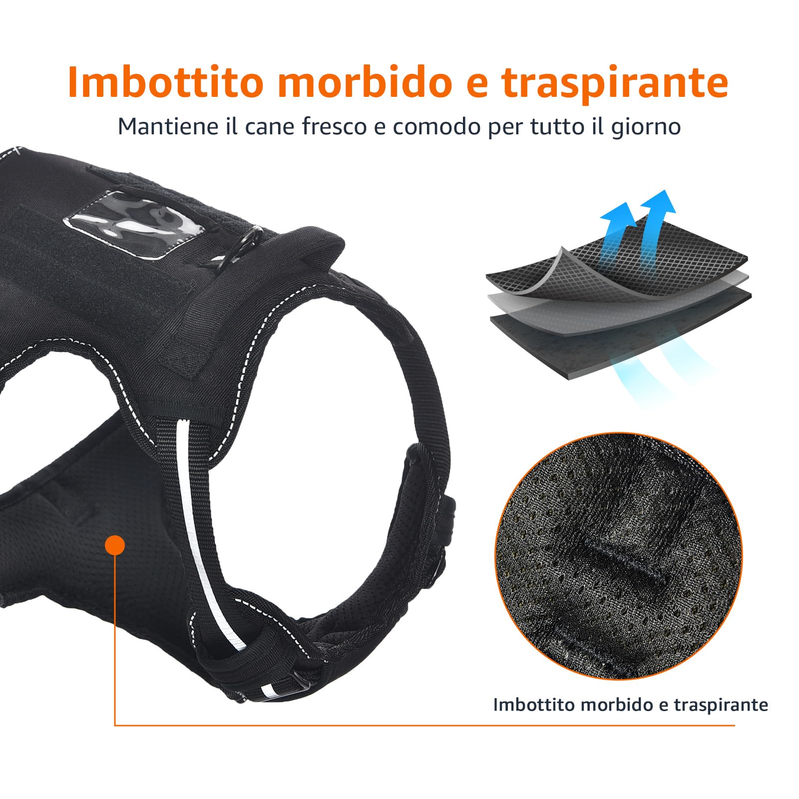 Amazon Basics Pettorina a gilet per cani regolabile, anti-trazione, con clip anteriore, Grande, nera