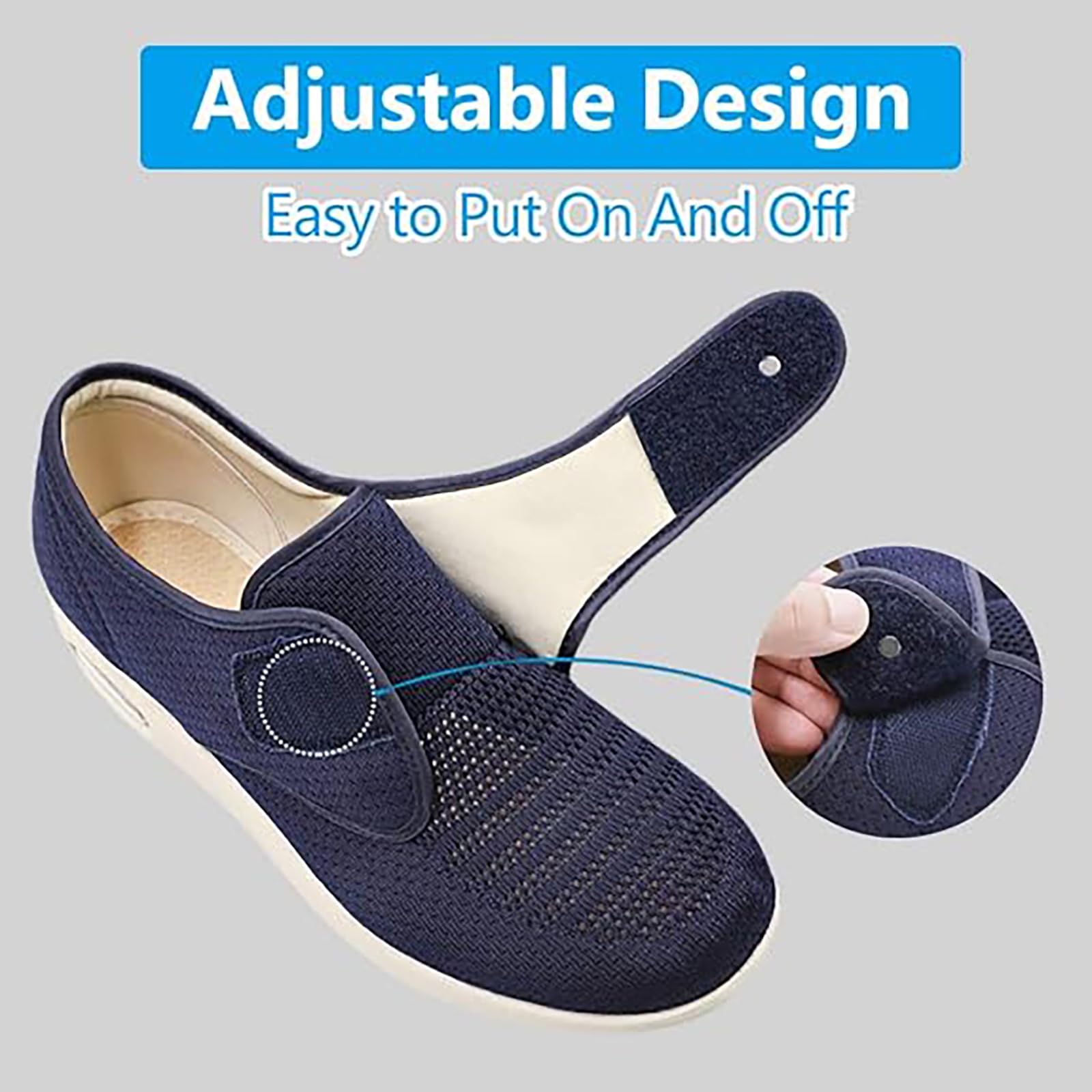 Zapatos para pies hinchados para mujer, zapatos ortopédicos de ancho adaptado con cierre regulable ponerse y quitarse fácilmente, confort, para pies diabéticos e hinchados