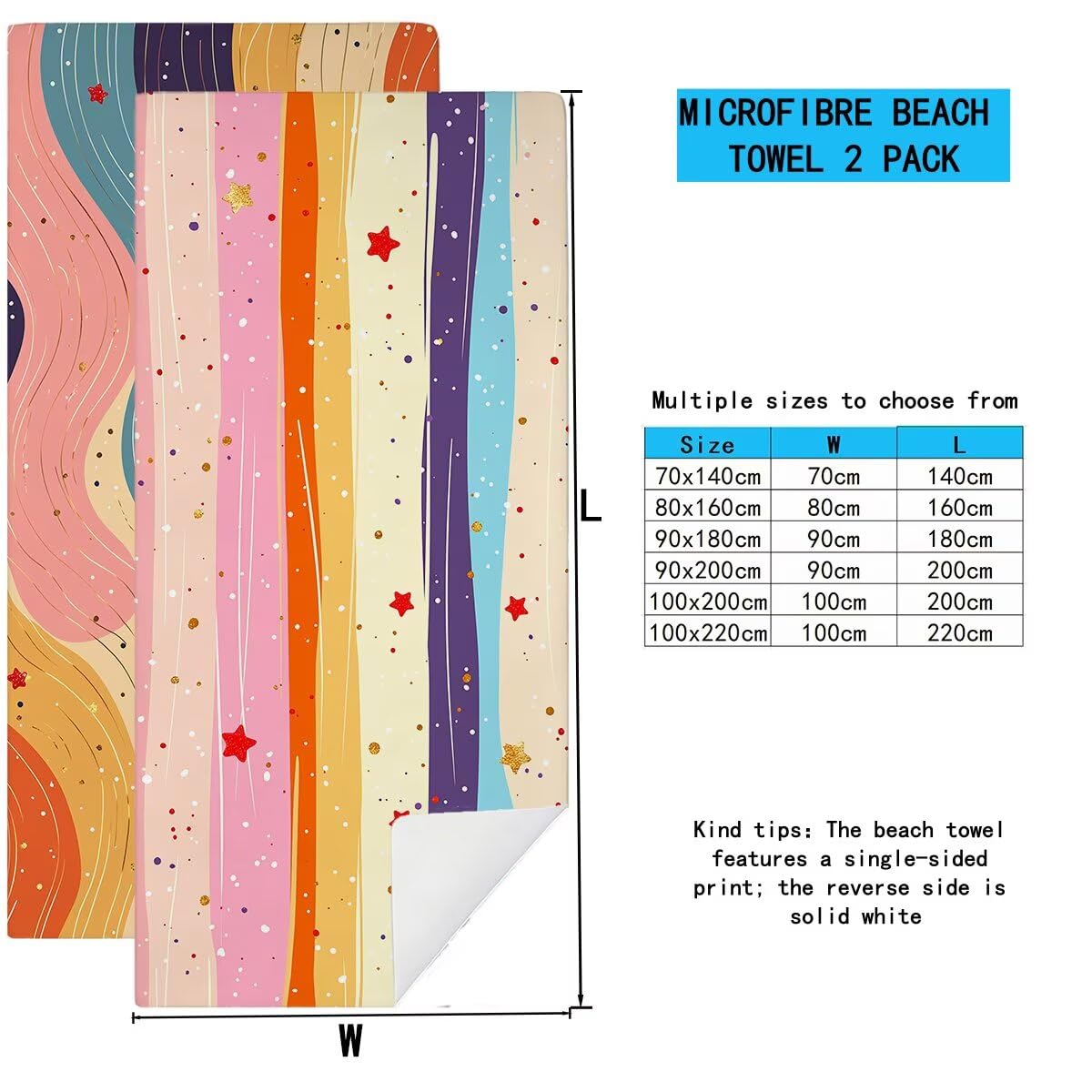 Ręcznik plażowy XXL, 100 x 220 cm, zestaw 2 szt., ręcznik do sauny, ręcznik z mikrofibry, szybkoschnący, sportowy ręcznik do studia fitness, lekki ręcznik kąpielowy, duży, bez piasku, ręcznik plażowy