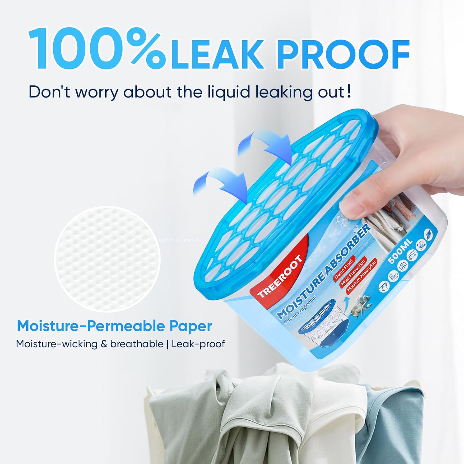 16 Pack Moisture Absorbers, 10.5 OZ Humidity Absorber Bucket, Moisture Absorbers for Closet, Dehumidifier Bucket for Wardrobes (Ocean Scent), Kitchens and Bathrooms