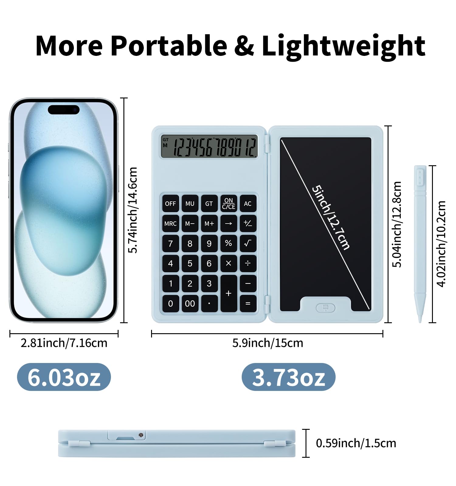 Calculadora básica portátil de escritorio con bloc de notas y lápiz capacitivo, pantalla grande de 12 dígitos, multifunción para oficina, escuela, hogar y finanzas básicas (azul)