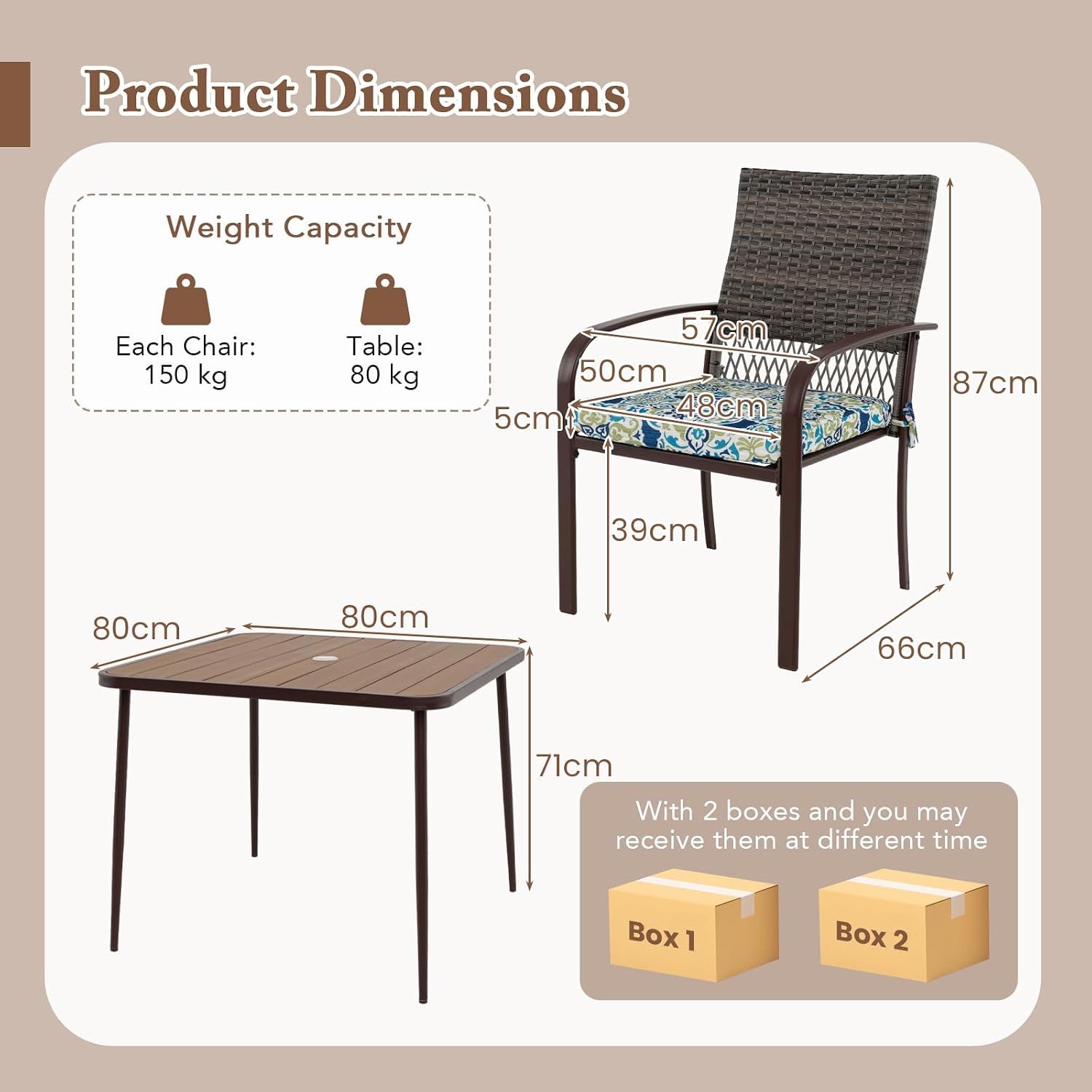 GIANTEX Rattan Gartenmöbel Set 4 Personen – Outdoor Sitzgruppe Mit Tisch, Kissen Und Schirmloch, Terrassenmöbel