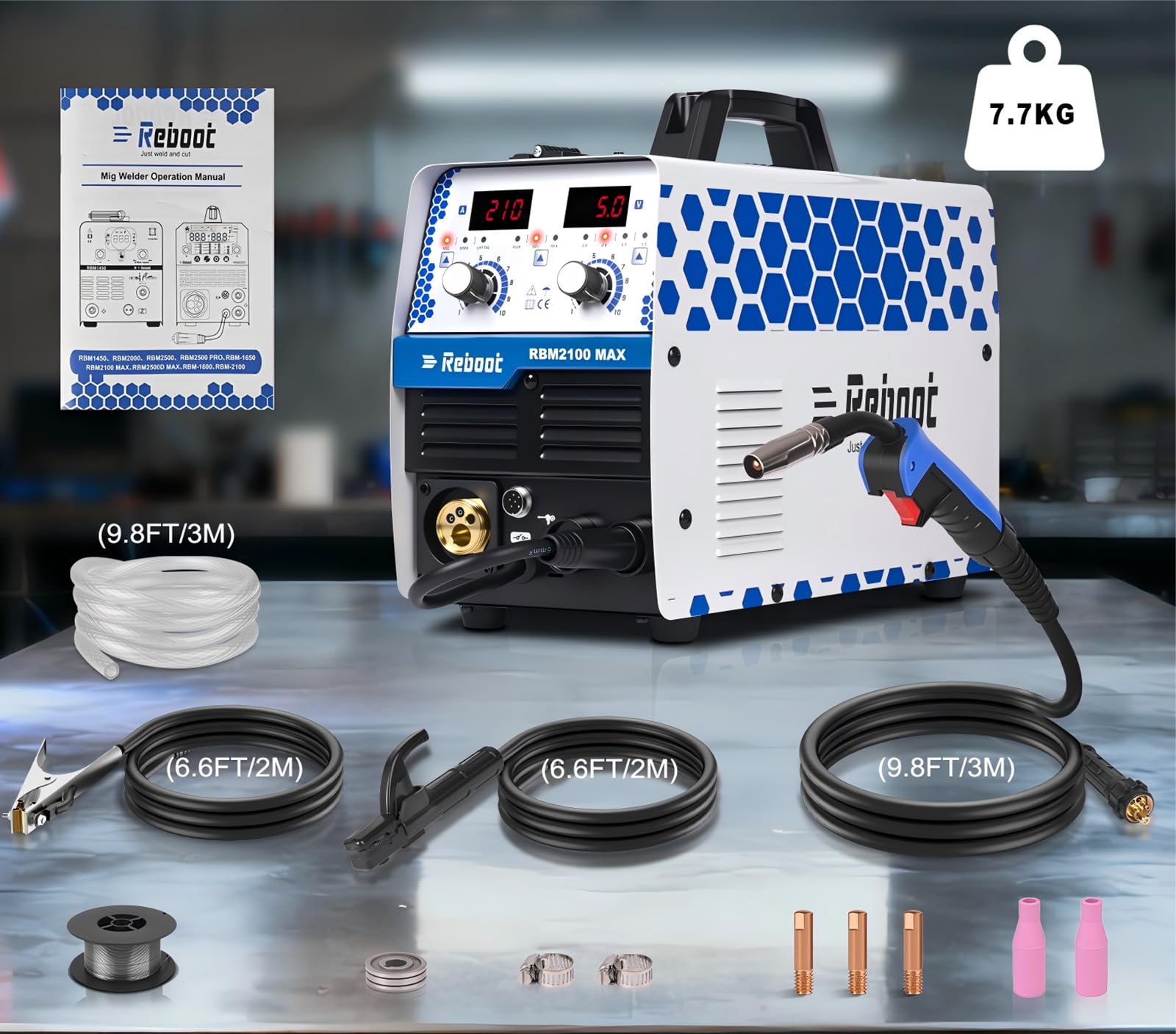 Reboot Saldatrice 6 in 1 210A MIG MAG con/senza Gas Sinergica, MMA, Lift TIG, Alluminio – IGBT Inverter – 230V Display LED – RBM2100 MAX
