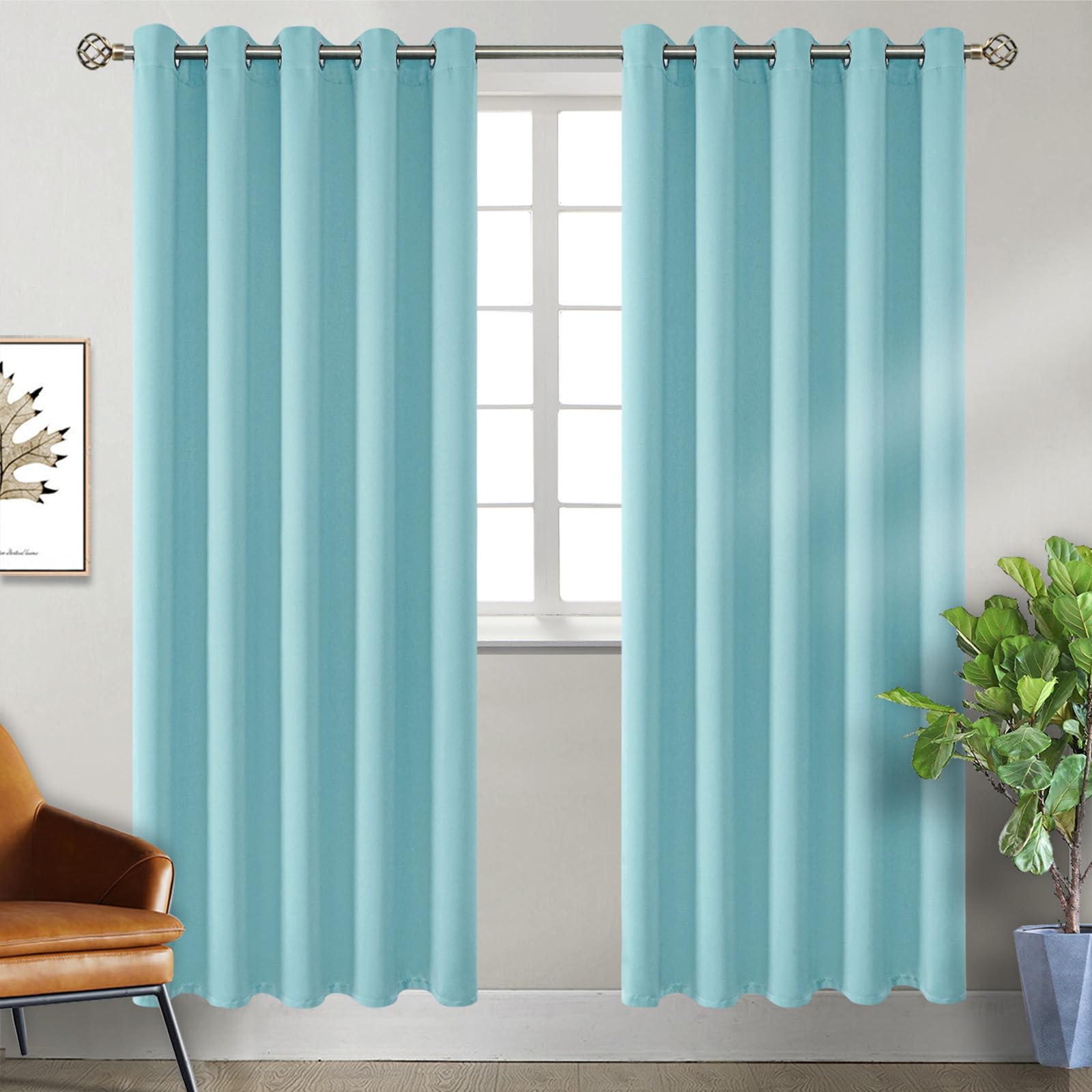 BGment Baby Blue Blackout Curtains for Living Room 84 Inch Long - 2 Panels