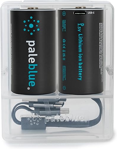 Miniatura 1 de Pale Blue - Baterías recargables D con cargador USB, iones de litio de 1.5 V 5000 mAh, se cargan menos de 7 horas, más de 1000 ciclos, cable de