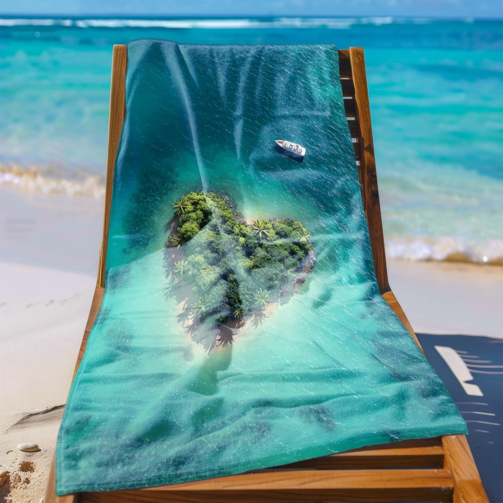 Beach Towel 80x160 Green Island Microfibre Quick Dry Towel for girls,Pool Swimming Travel Towels,Sand-Resistant, Absorbent, Lightweight