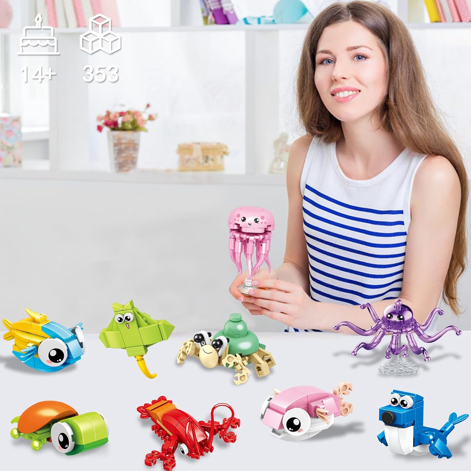 HIGH GODO 12 Pack Party Favors Building Set, 12 in 1 Shark Marine Animals Building Blocks Toy for Goodie Bag Stuffers Party Gifts, Easter Birthday Gift for Teens 14+ (353pcs)