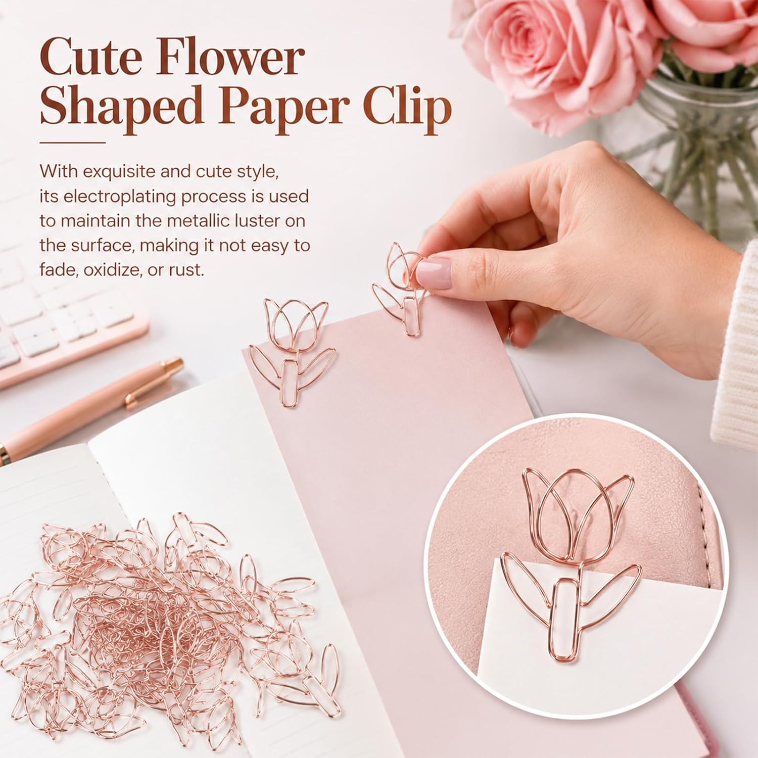 JIEYAO 60Pcs Cute Flower Shaped Paper Clips Set, Tulip Shaped Paper Clips image 3