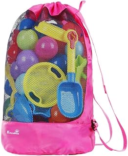 Eocusun Bolsa de Juguetes para la Playa, Bolsa de Malla Grande Bolsas de Almacenamiento para Niños Juguetes con Cordón Durable Mochila para Nadar y Bolsa de Piscina Paquetes (Rosa Fuerte)