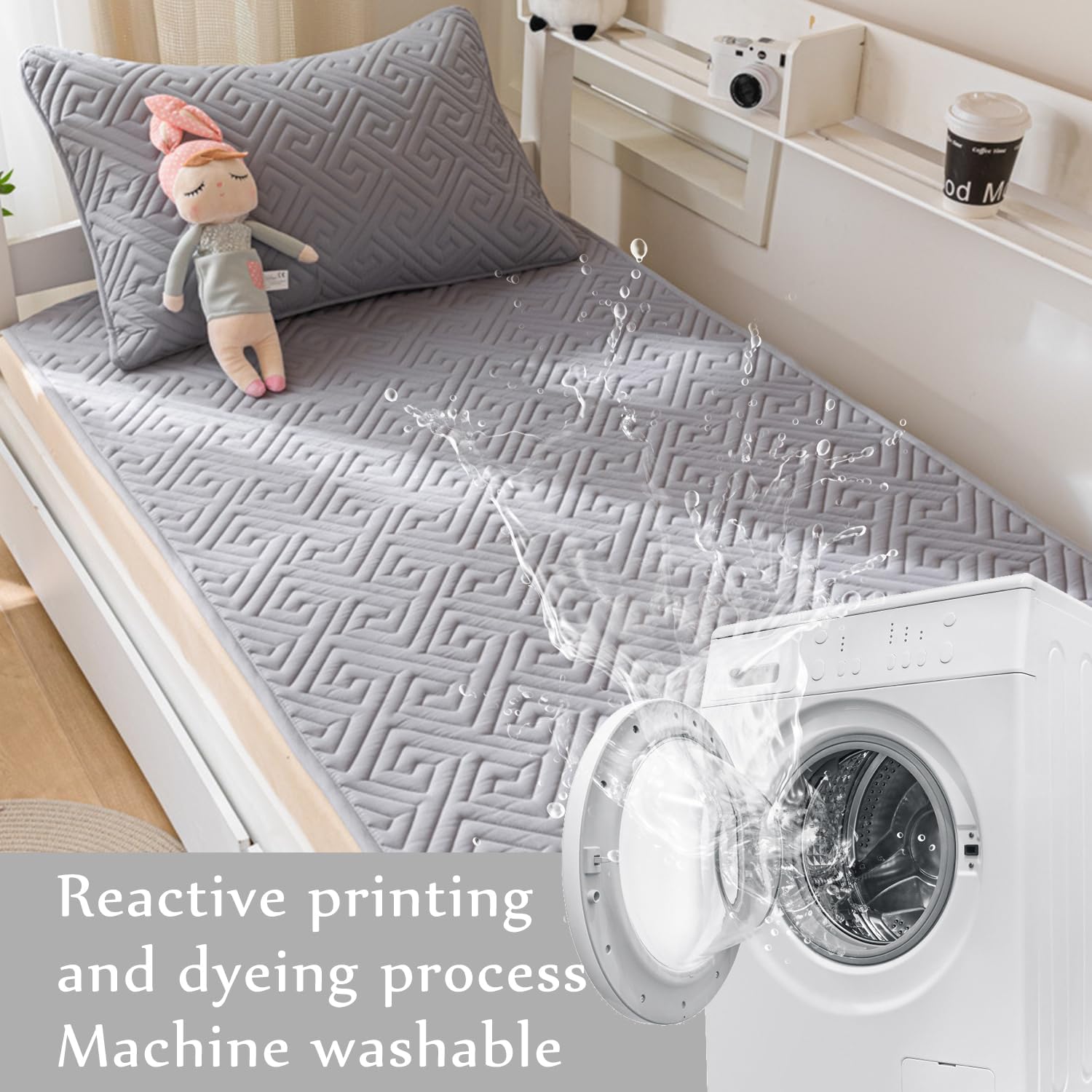 Twin Size Mattress Protector with 4 Elastic Band Thin Student Dormitory Mattress Cover Dustproof Anti-Slip Mattress Pad Topper Soft Cooling Bedcover Quilted Mattress,C/2,100x200cm