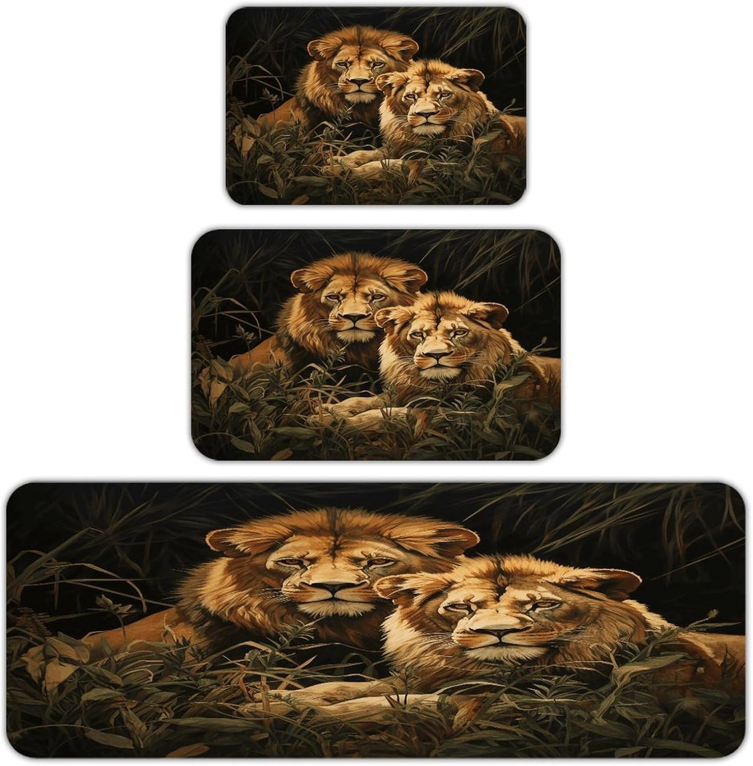 Two Lions Kitchen Mat Set of 3 Waterproof Floor Mats Non-Slip Kitchen Rugs Premium Flannel Rug Heavy Duty Standing Mat for Kitchen Home Bathroom Laundry