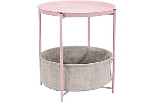 Amazon Basics Round Storage End & Kids Bedside Table with Cloth Basket,...