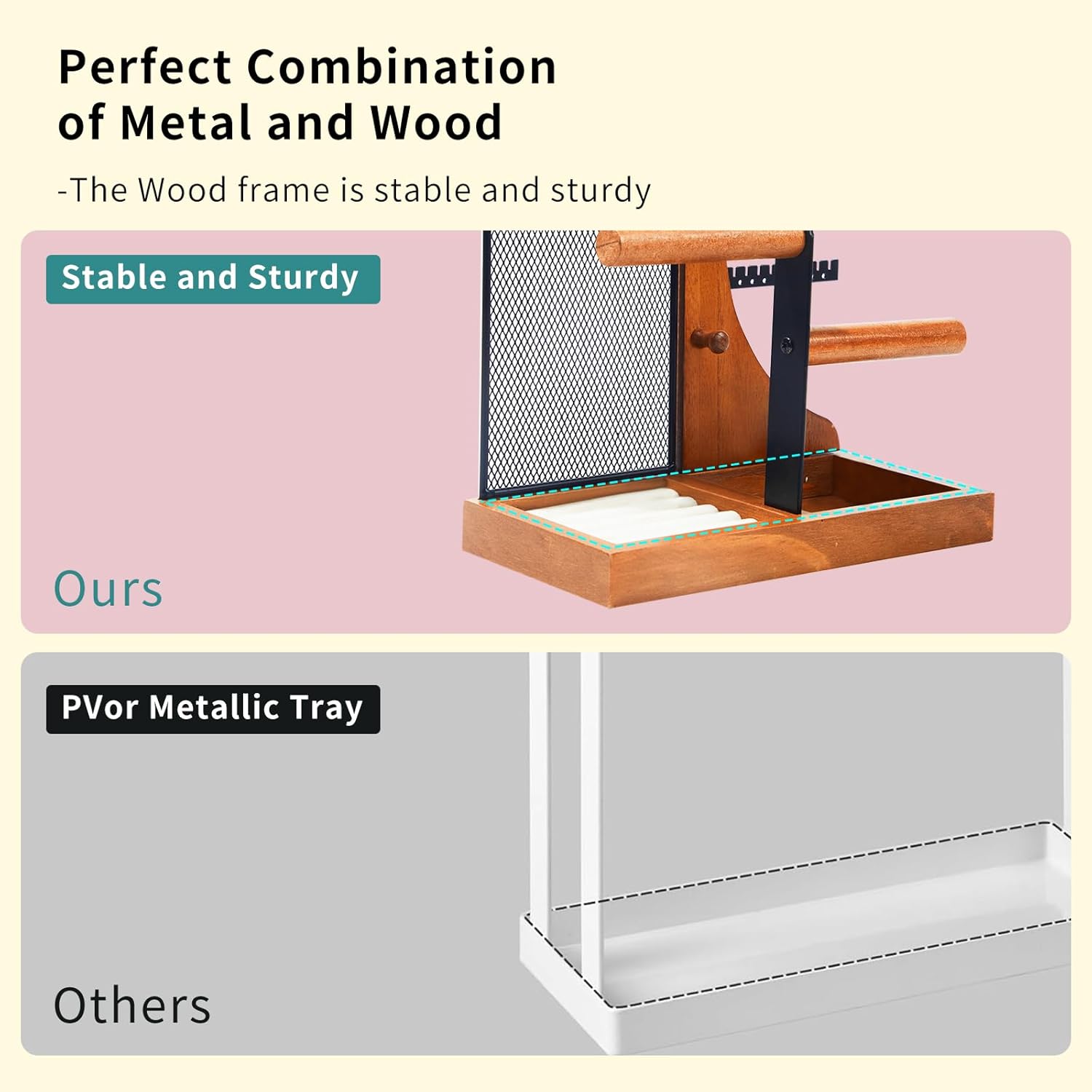 Jewelry Holder, Jewelry Organizer, Jewelry Display Stand with Wood Frame and Velvet Tray, Necklace Earring Bracelet Holder, for Studs, Rings, Watches, Bangles