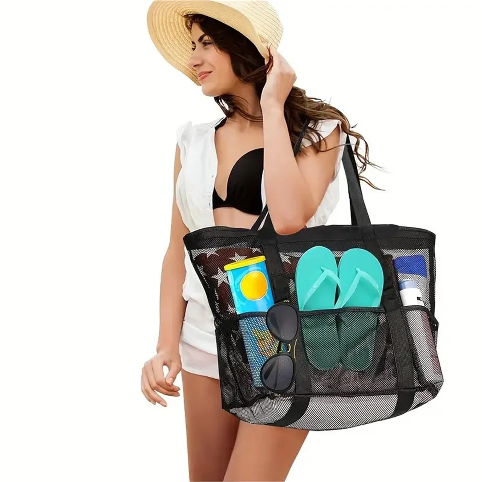 Sac fourre-Tout de Plage en Grande capacité, Plusieurs Poches, Pliable et léger